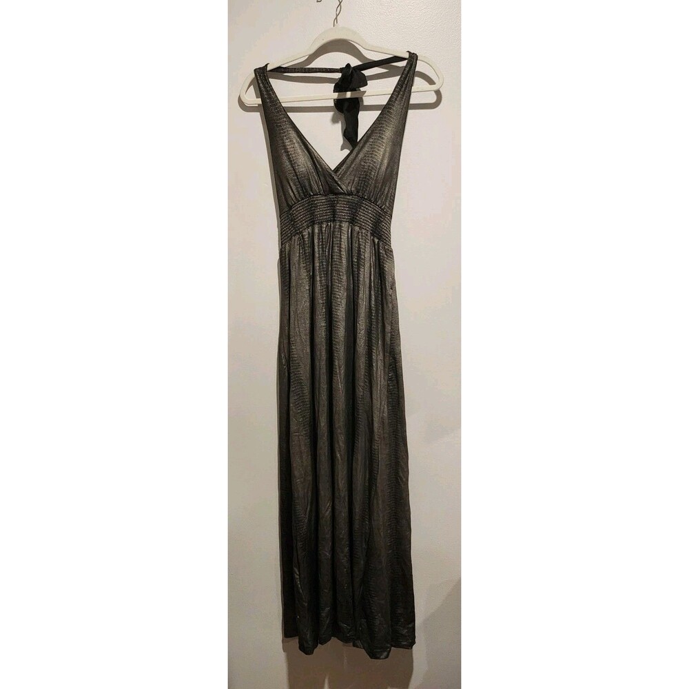 Baby Phat Y2K Halter Maxi Dress Gold Shimmer Black Size Large